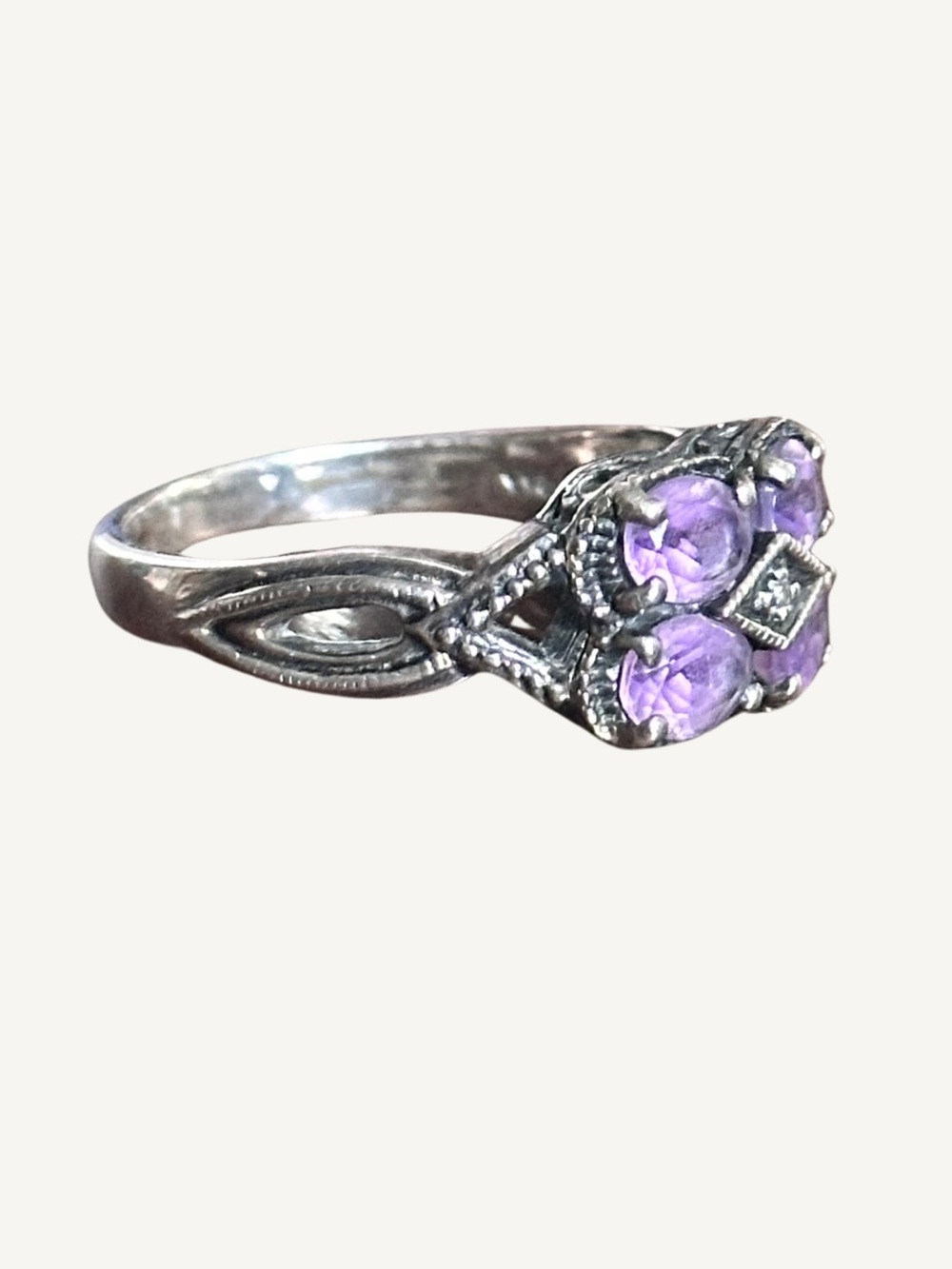 Sterling Silver Amethyst Marcasite Ring Size 8.25 Victorian Revival 925 - Picture 5 of 9